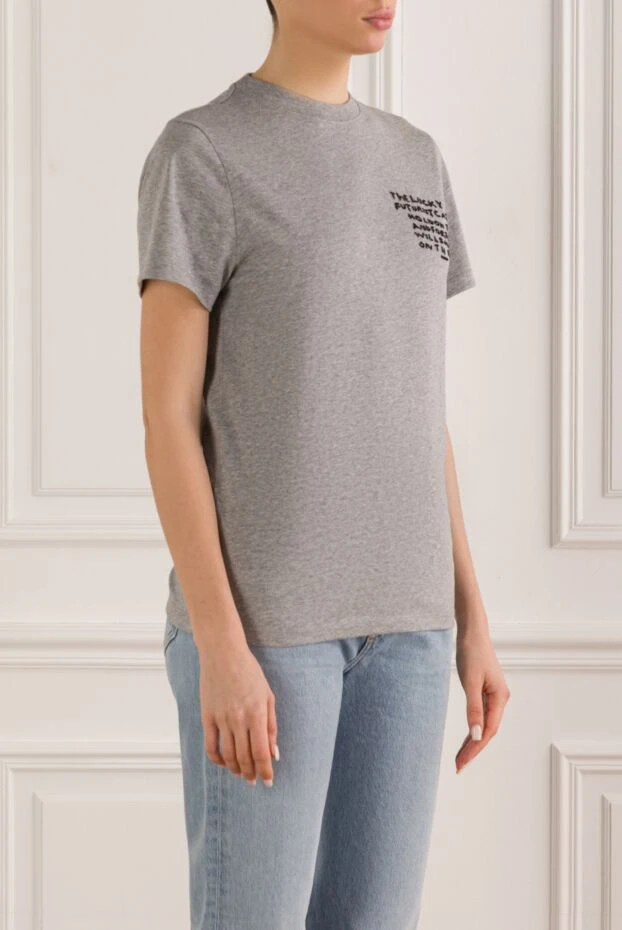 Loewe футболка серая прямого кроя из легкого хлопка с вышитой надписью
 192625 - фото 3