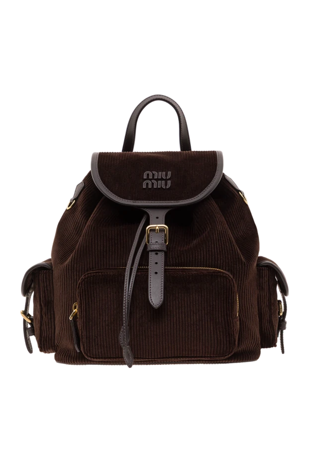 Brown corduroy backpack with a flap closure - photo 1