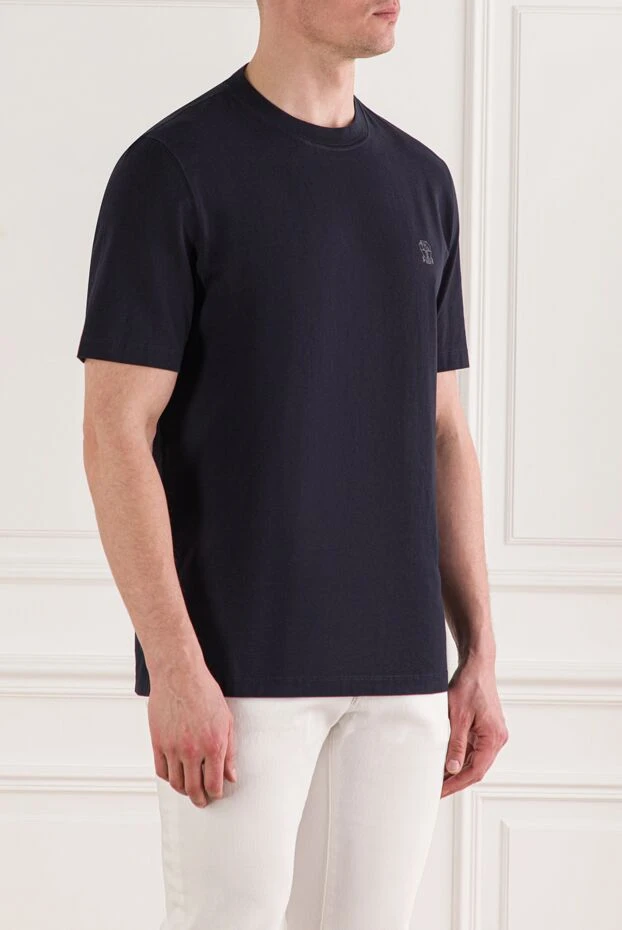 Brunello Cucinelli ерлерге арналған бренд логотипі бар қою көк түсті мақта футболкасы 192635 - фото 3