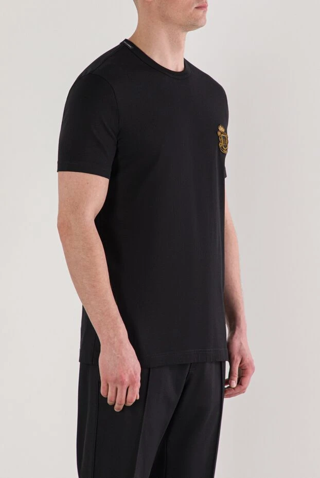 Dolce & Gabbana черная мужская футболка из хлопка с вышивкой в виде герба 192659 - фото 3
