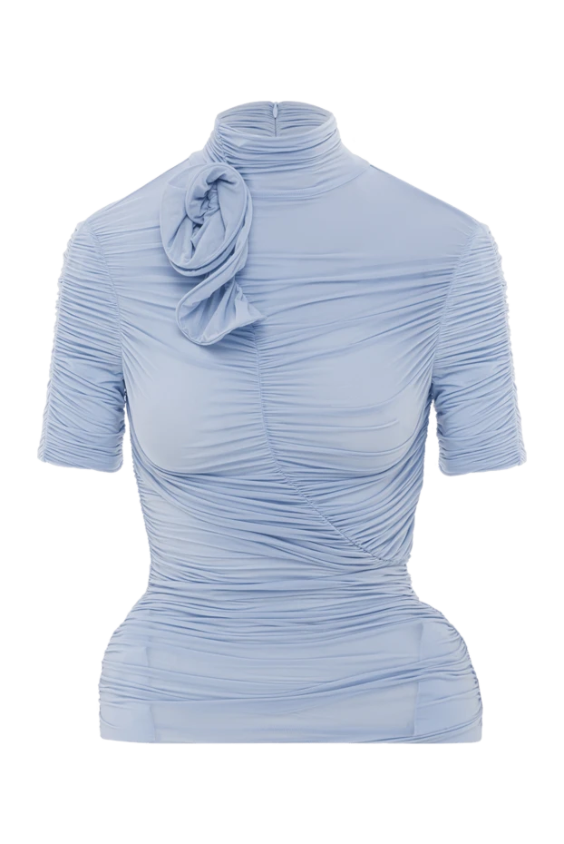 Приталенная голубая блузка с короткими рукавами - фото 1