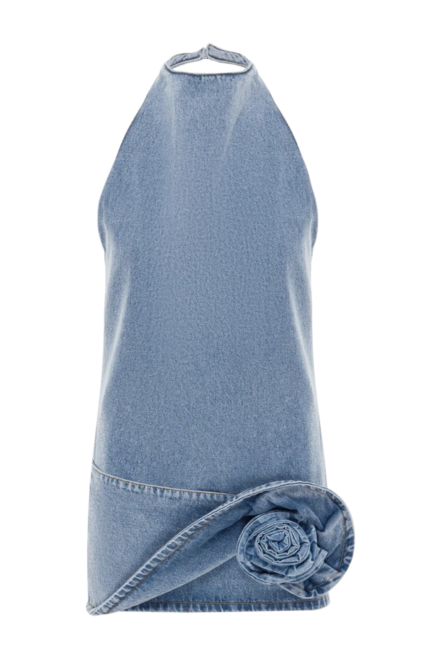 Denim mini dress with a 3D rose applique at the hem - photo 1