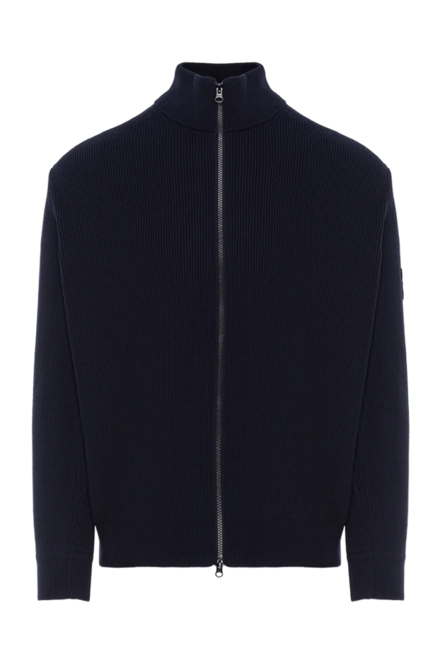 Navy blue cotton cardigan with signature compass patch - photo 1