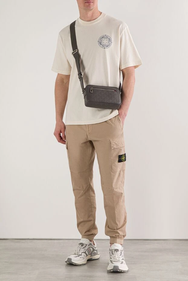 Брюки-карго бежевые зауженного кроя с поясом на шнуровке - фото 2