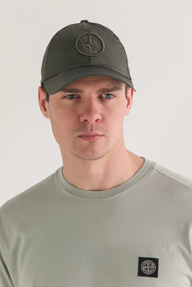 Stone Island бейсболка шестиклинка зеленая с рельефной вышивкой compass 192685 - фото 2