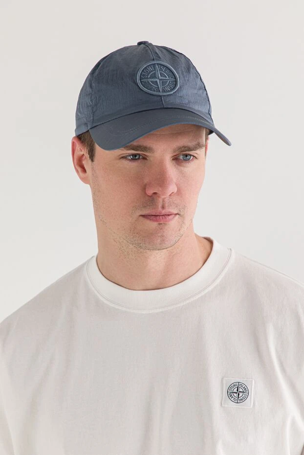 Stone Island бейсболка шестиклинка сине-серая с рельефной вышивкой compass 192687 - фото 3