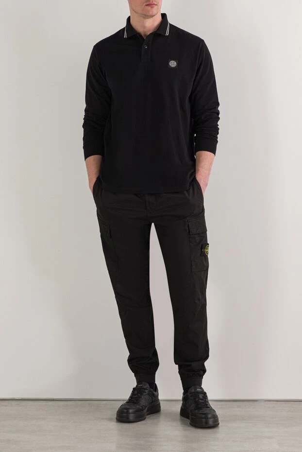 Stone Island черное поло с длинными рукавами из органического хлопкового пике 192695 - фото 2