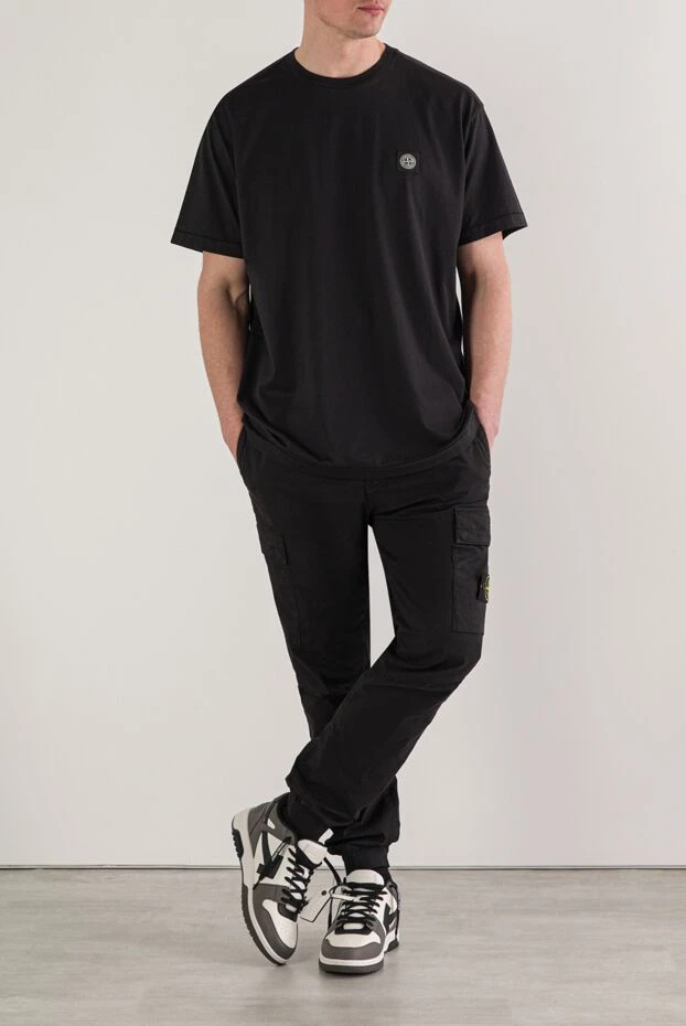 Stone Island қара түсті қысқа жеңді мақтадан жасалған футболка 192700 - фото 2