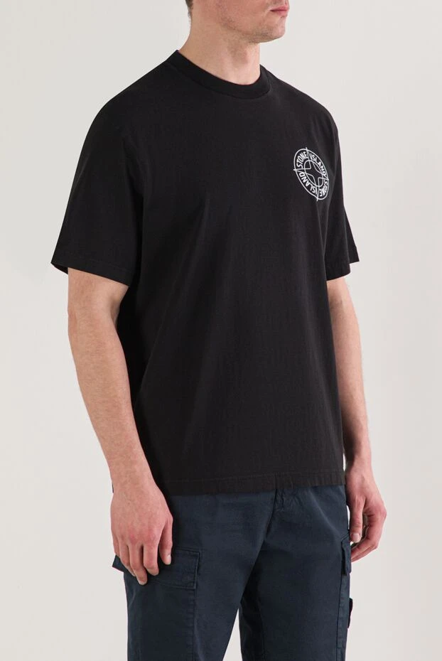 Stone Island қара тарақпен тігілген органикалық мақта футболкасы 192703 - фото 3