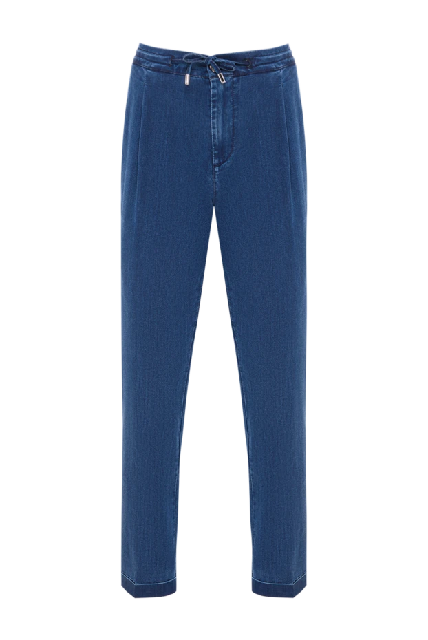 Blue jeans with a soft drawstring waistband and pleats - photo 1