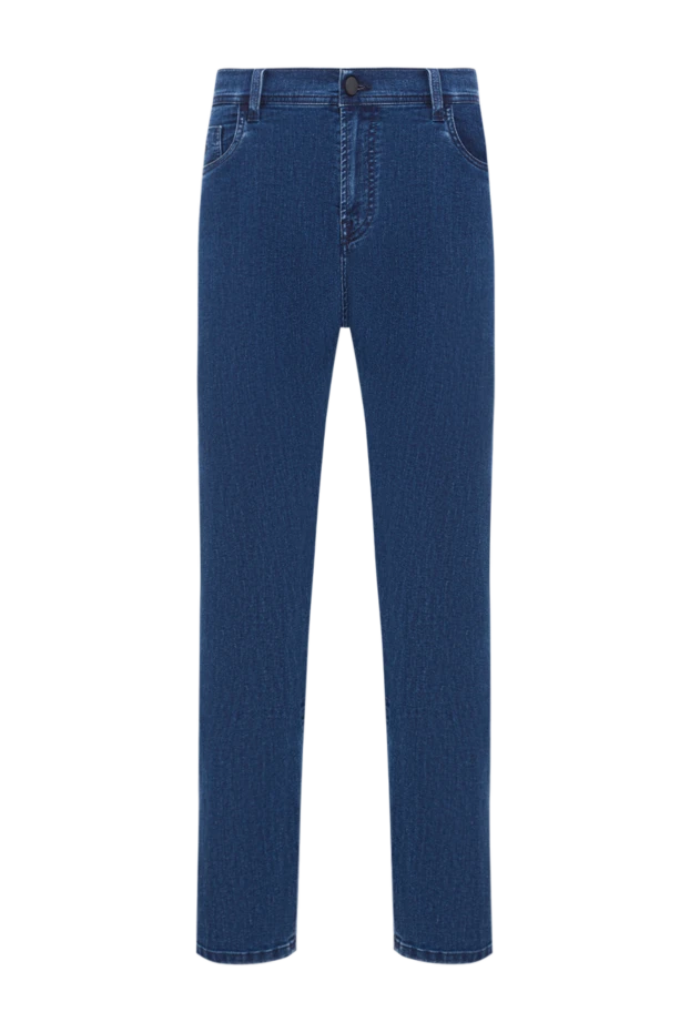 Мужские джинсы синего цвета прямого кроя с пятикарманным фасоном - фото 1