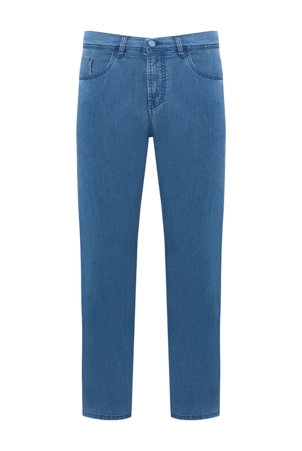 Men's skinny blue jeans with crocodile leather patch - photo 1