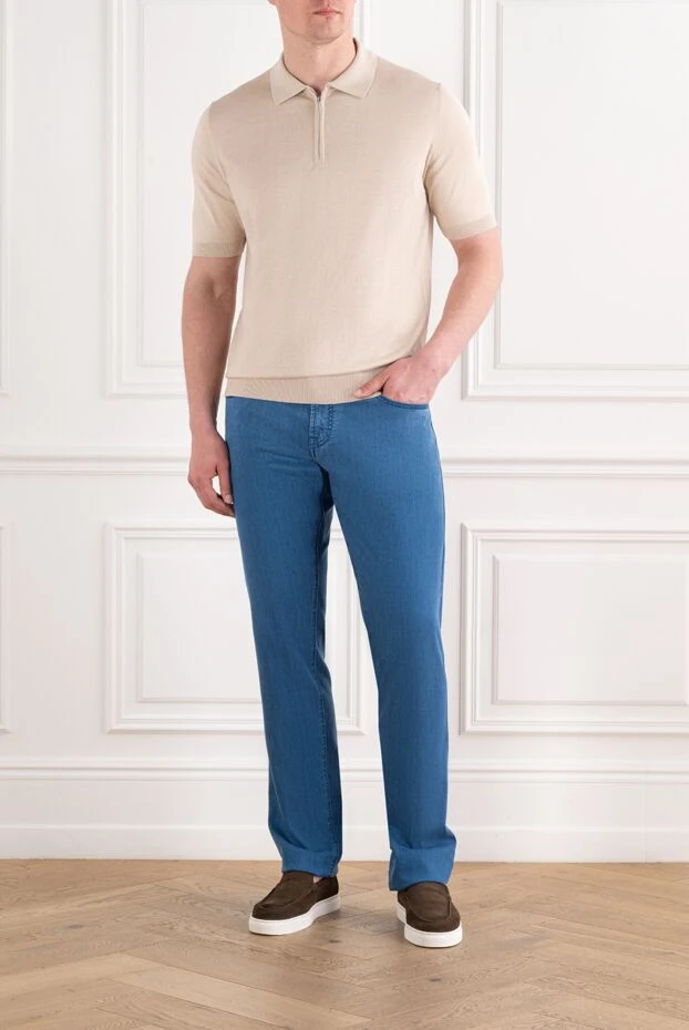 Men's skinny blue jeans with crocodile leather patch - photo 2