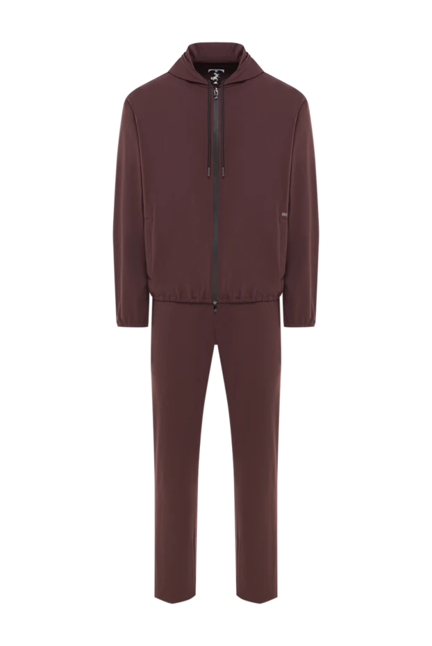 Ерлерге арналған сыдырмалы капюшоны бар қоңыр түсті спорттық костюм - фото 1