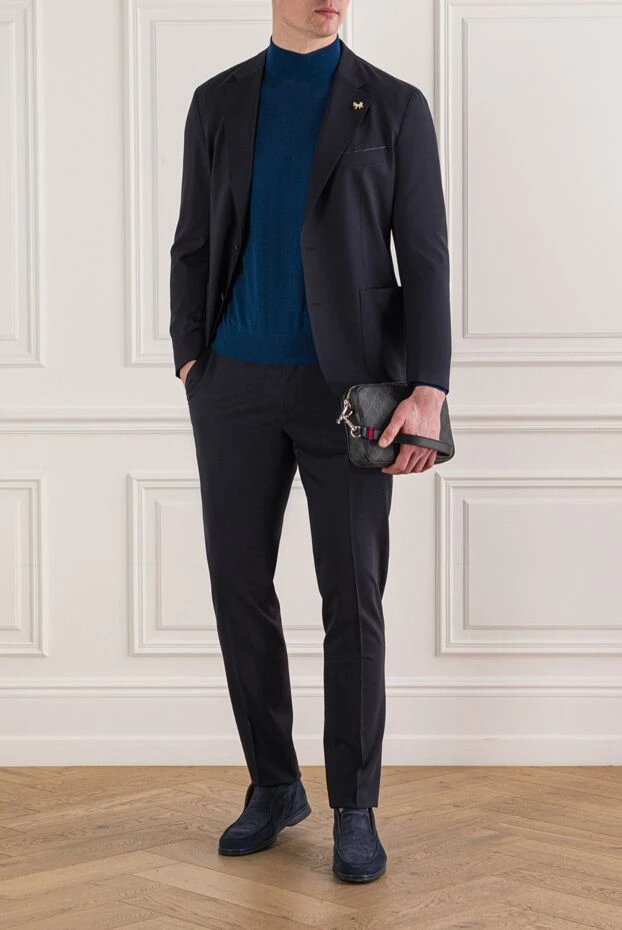 Tombolini мужской однобортный шерстяной костюм глубокого темно-синего цвета 192734 - фото 2
