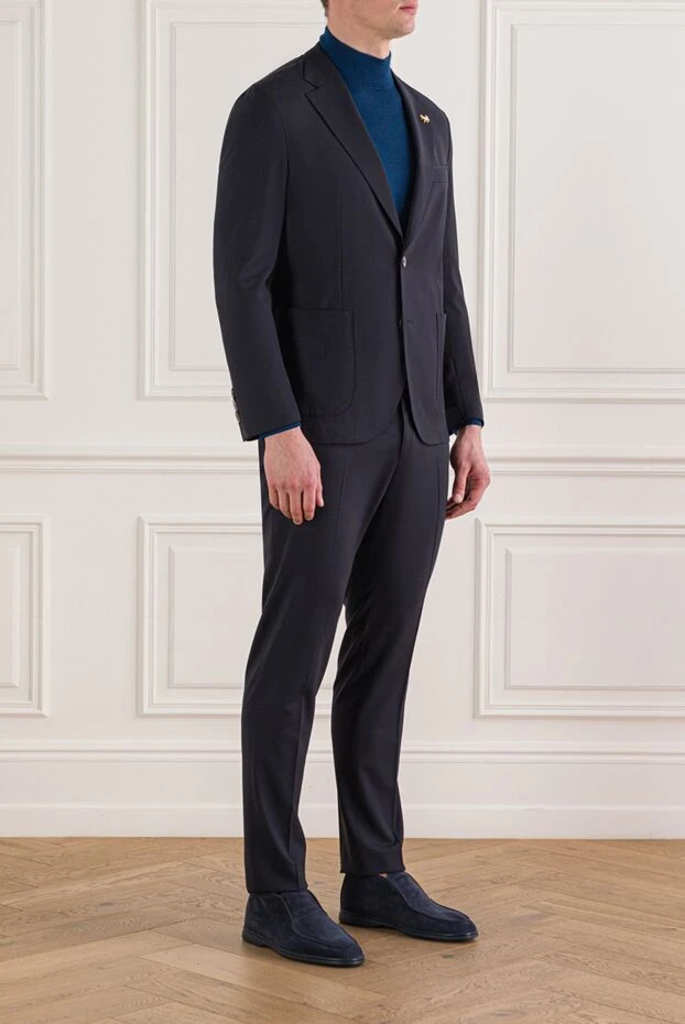 Tombolini мужской однобортный шерстяной костюм глубокого темно-синего цвета 192734 - фото 3