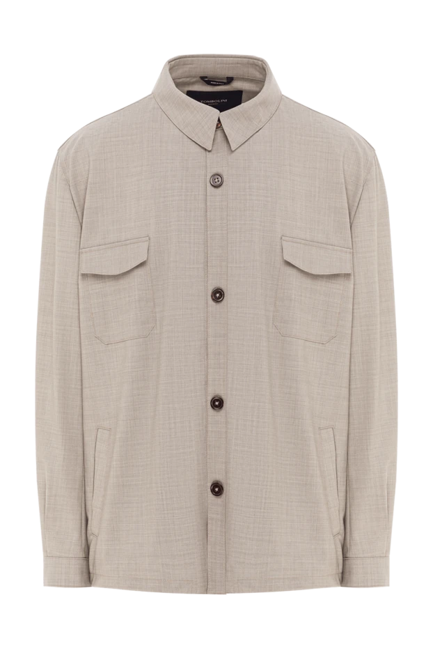 Мужская бежевая куртка-рубашка овершорт с накладными карманами - фото 1