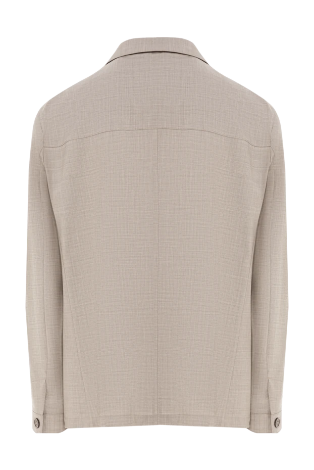 Мужская бежевая куртка-рубашка овершорт с накладными карманами - фото 2