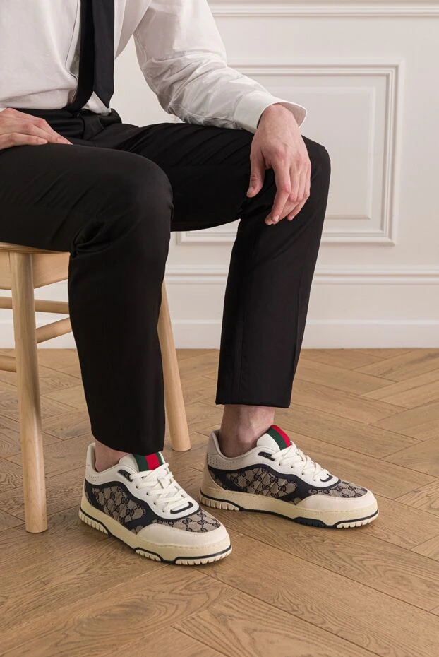 Gucci комбинированные мужские кроссовки re-web из канвы и кожи 192749 - фото 2