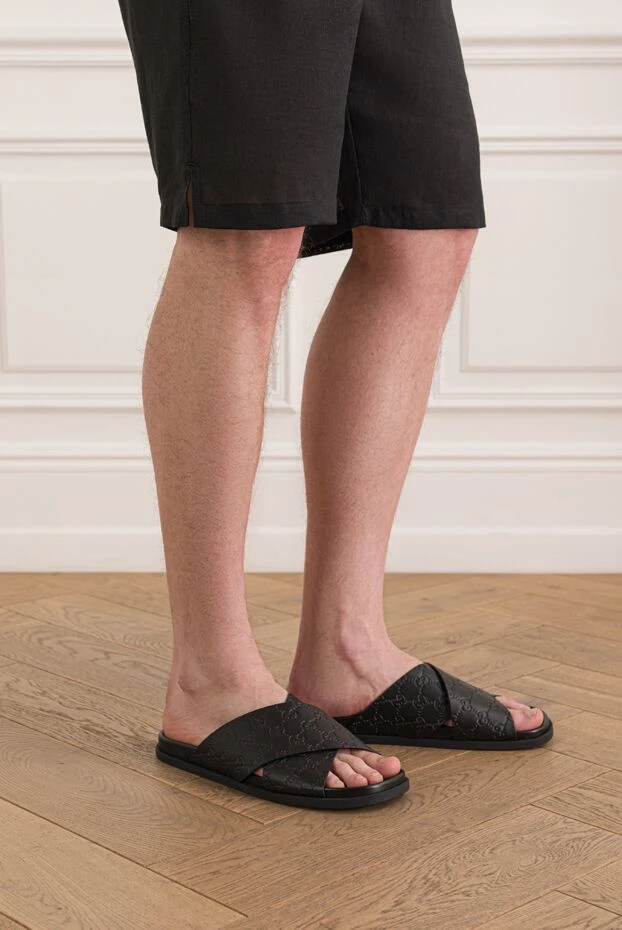 Gucci rhein ерлерге арналған бедерлі өрнегі бар былғары кроссовер сырғанақтары 192751 - фото 3