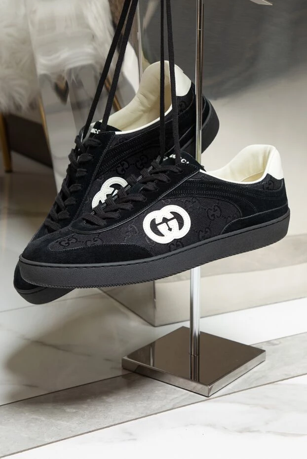 Gucci мужские кроссовки g75 из замши и холста черного цвета 192752 - фото 3