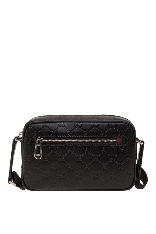 Черная сумка через плечо из тисненой гладкой кожи GG - фото 1