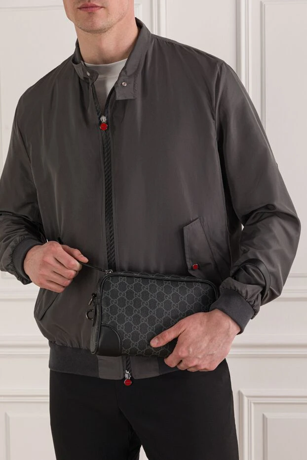 Small GG Monogram fabric shoulder bag in black - photo 2