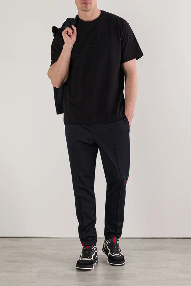 Кесттелген логотипі бар үлкен қара мақтадан жасалған футболка - фото 2