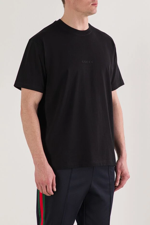 Gucci кесттелген логотипі бар үлкен қара мақтадан жасалған футболка 192772 - фото 3