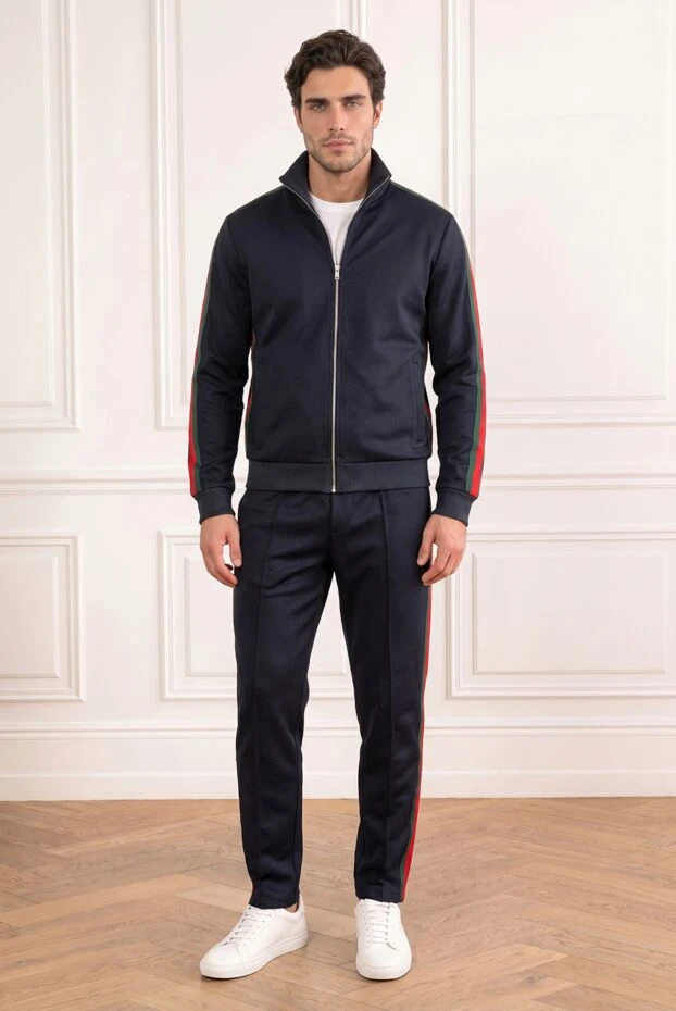 Gucci dark blue technical jersey tracksuit with web stripes 192774 - photo 2