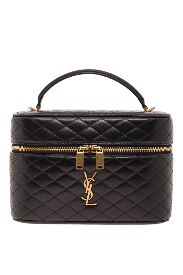 Saint Laurent қара қой терісінен жасалған, гауһармен безендірілген үлкен косметикалық сөмке 192792 - фото 1