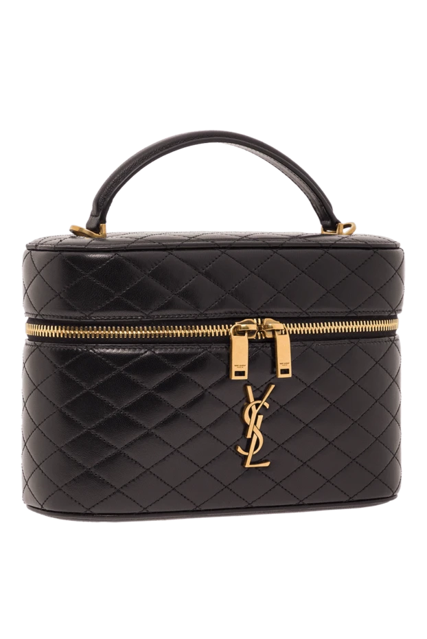 Saint Laurent қара қой терісінен жасалған, гауһармен безендірілген үлкен косметикалық сөмке 192792 - фото 3