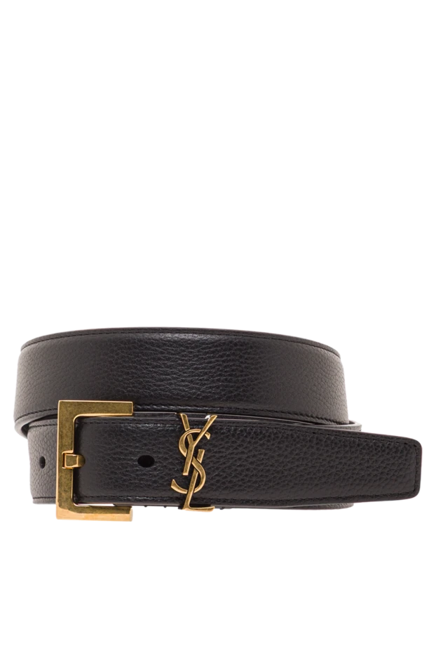 Saint Laurent алтын түсті тоғасы бар қара текстуралы былғарыдан жасалған cassandra әйелдер белбеуі 192794 - фото 1