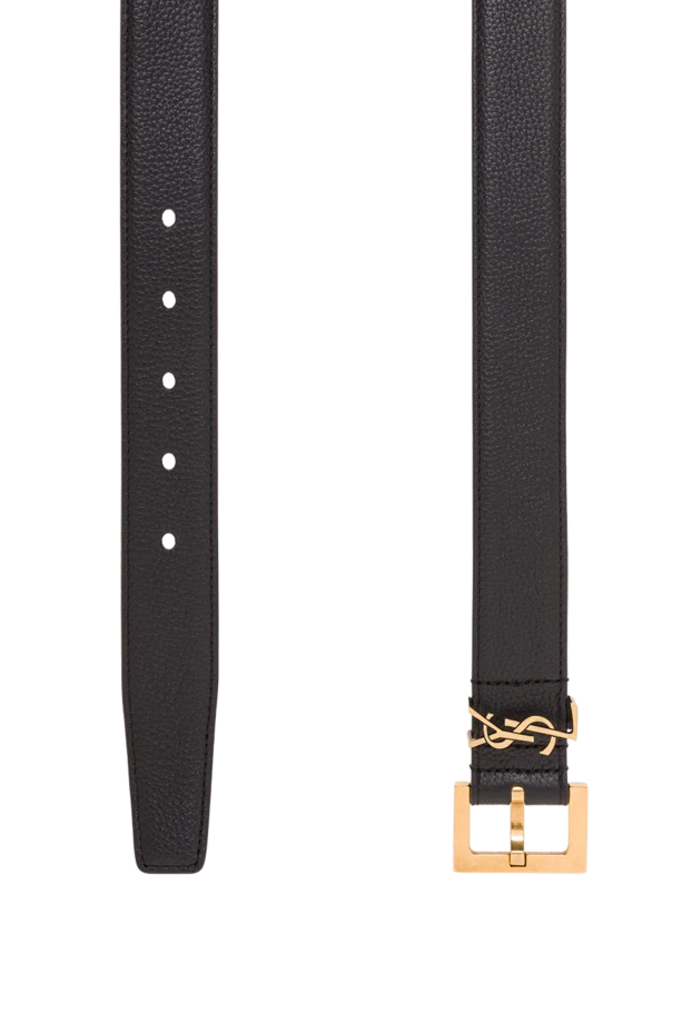 Saint Laurent алтын түсті тоғасы бар қара текстуралы былғарыдан жасалған cassandra әйелдер белбеуі 192794 - фото 3
