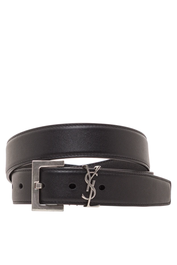 Saint Laurent қара түсті cassandra тегіс былғары белдігі, шаршы ілмегі бар 192795 - фото 1