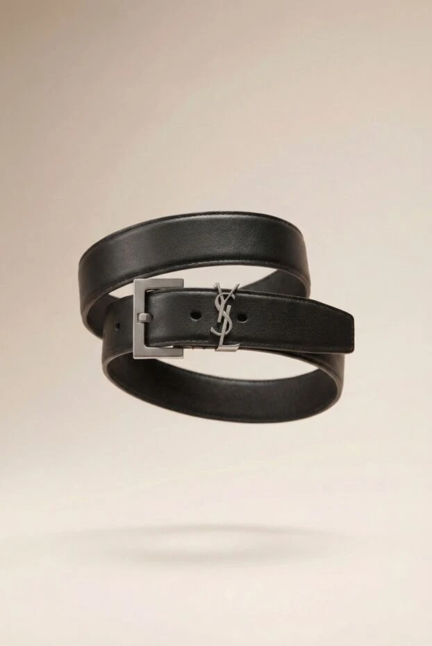 Saint Laurent қара түсті cassandra тегіс былғары белдігі, шаршы ілмегі бар 192795 - фото 2