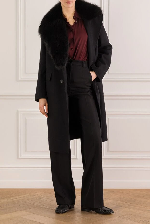 Ermanno Scervino алынбалы жүн жағасы бар қара пальто 192798 - фото 2