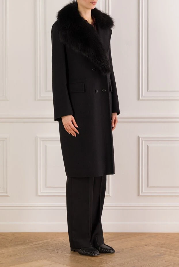 Ermanno Scervino алынбалы жүн жағасы бар қара пальто 192798 - фото 3