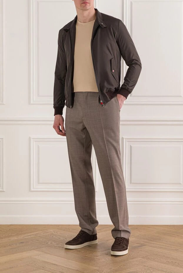 Kiton тік жағасы бар ерлерге арналған қоңыр түсті бомбер күртешесі 192801 - фото 2