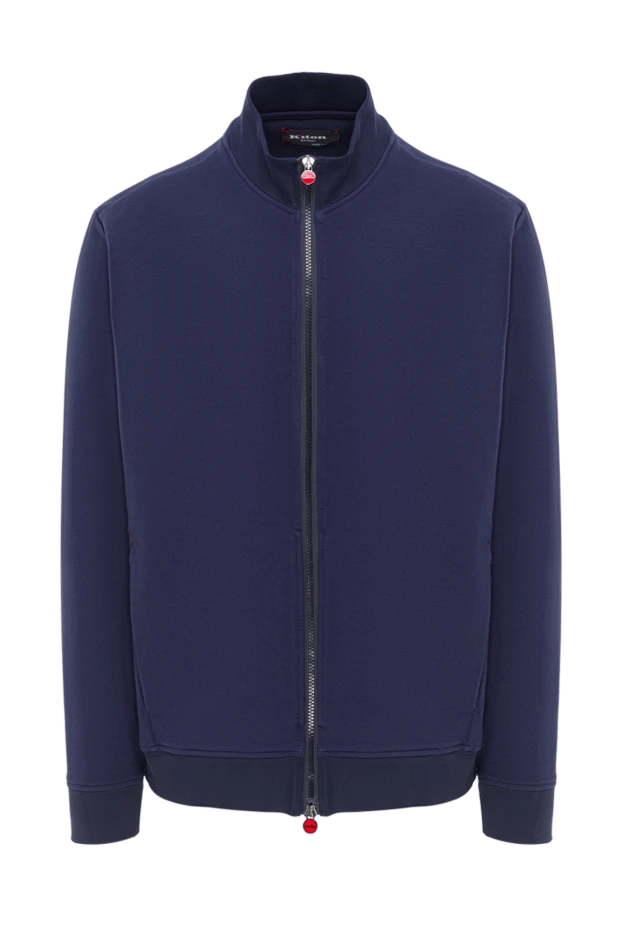 Мужская синяя спортивная куртка из мягкого трикотажа - фото 1