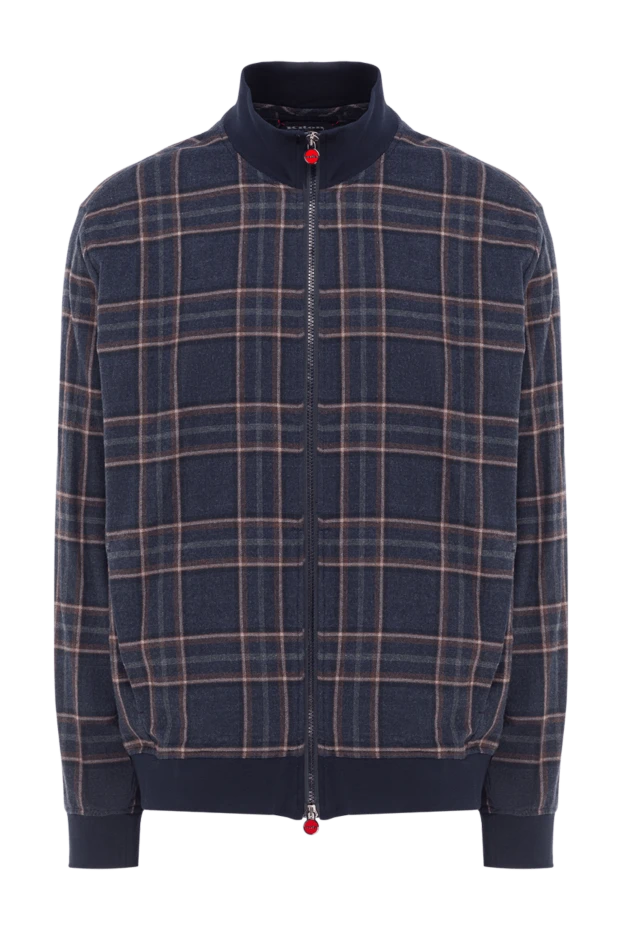 Men's dark blue checked cotton bomber jacket - photo 1