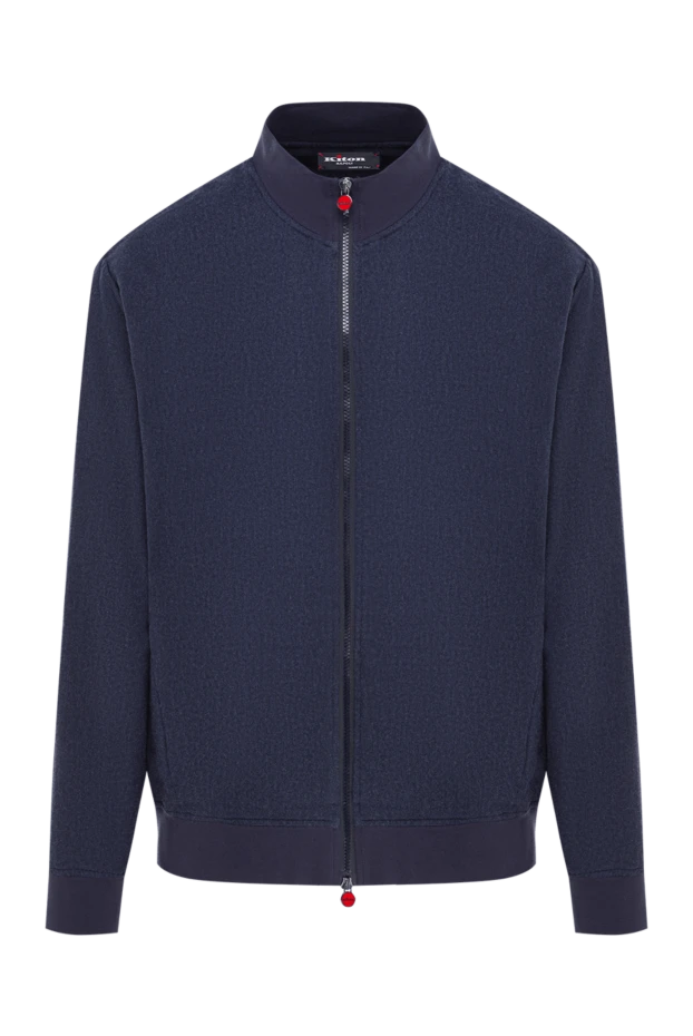 Тік жағасы мен манжеттері бар ерлерге арналған көк түсті бомбер күртешесі - фото 1