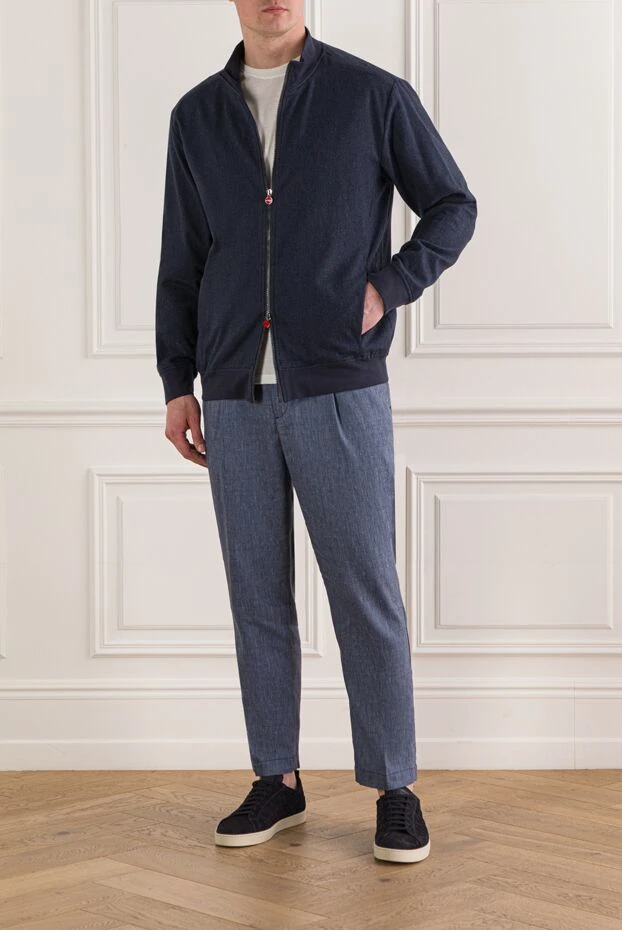 Kiton тік жағасы мен манжеттері бар ерлерге арналған көк түсті бомбер күртешесі 192813 - фото 2