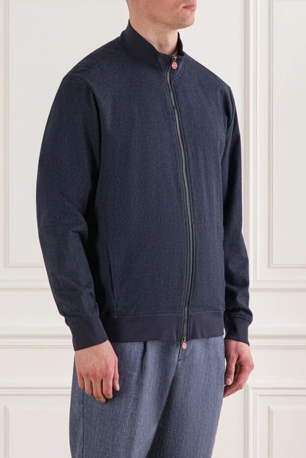 Kiton тік жағасы мен манжеттері бар ерлерге арналған көк түсті бомбер күртешесі 192813 - фото 3