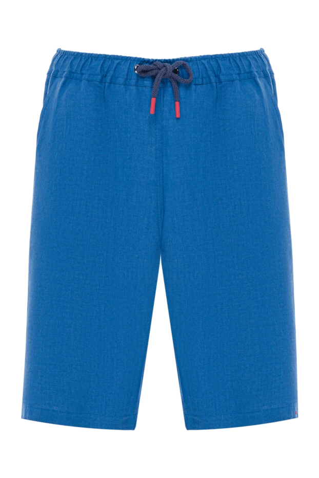 Men's blue linen shorts with elastic drawstring waistband - photo 1