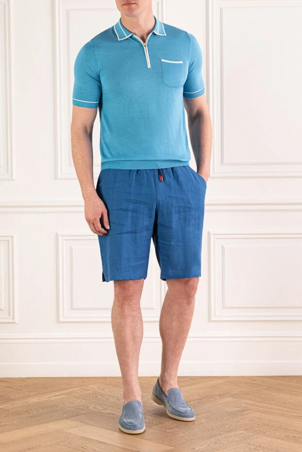 Men's blue linen shorts with elastic drawstring waistband - photo 2
