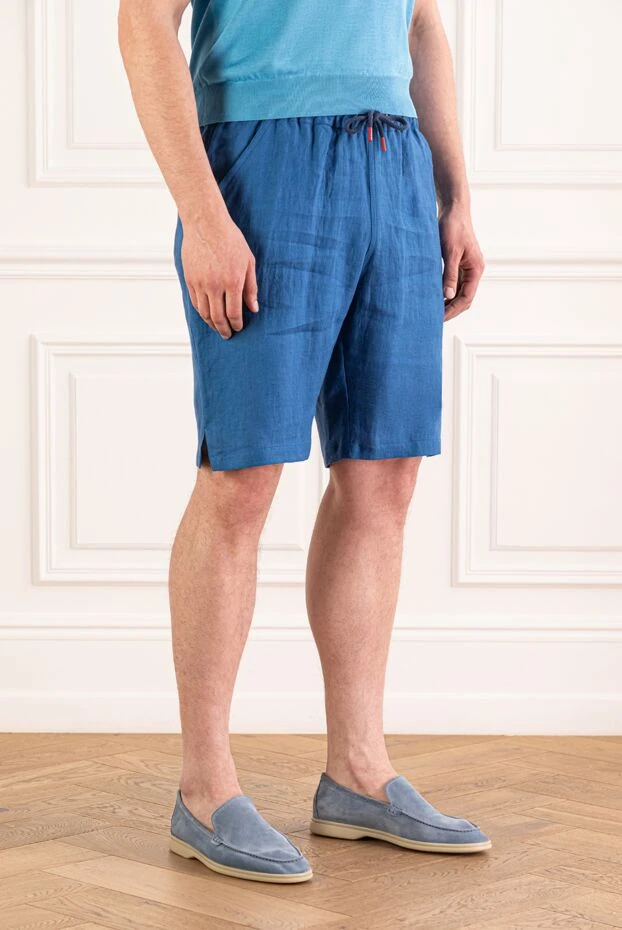 Kiton men's blue linen shorts with elastic drawstring waistband 192815 - photo 3