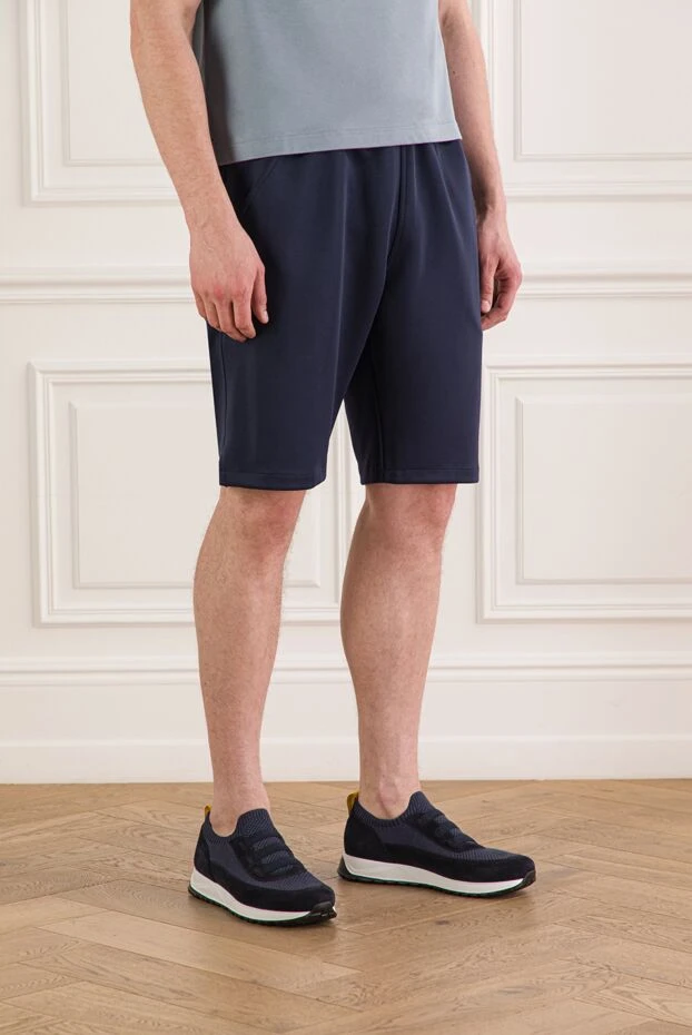 Kiton легкие мужские шорты прямого кроя в синем цвете 192822 - фото 3