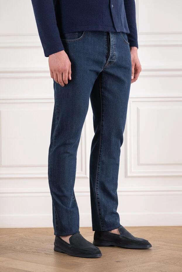 Cesare Attolini men's classic dark blue jeans with a leather patch 192829 - photo 3