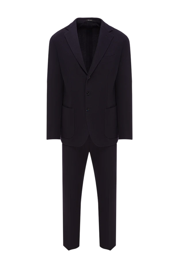 Жүн мен кашемирден жасалған ерлерге арналған классикалық қою көк түсті костюм - фото 1